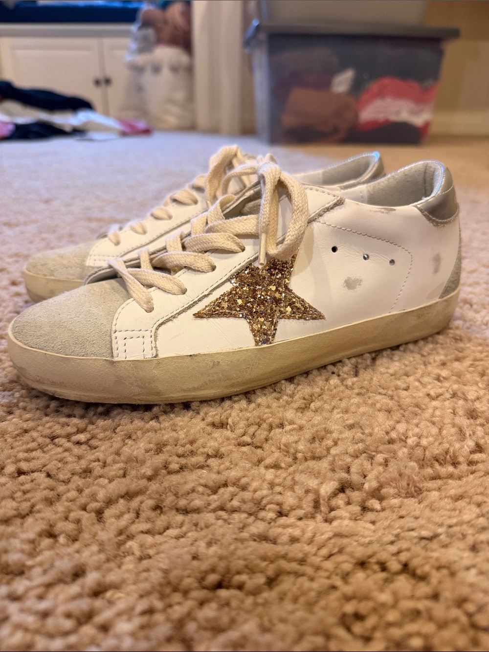 Golden Goose Women’s Super-Star Sneakers with gold glitter star